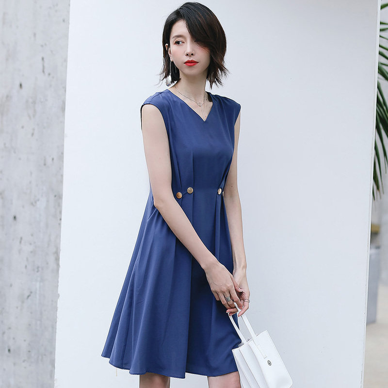 名人瑞裳2018夏季新款纯色雪纺长裙 名人瑞裳连衣裙