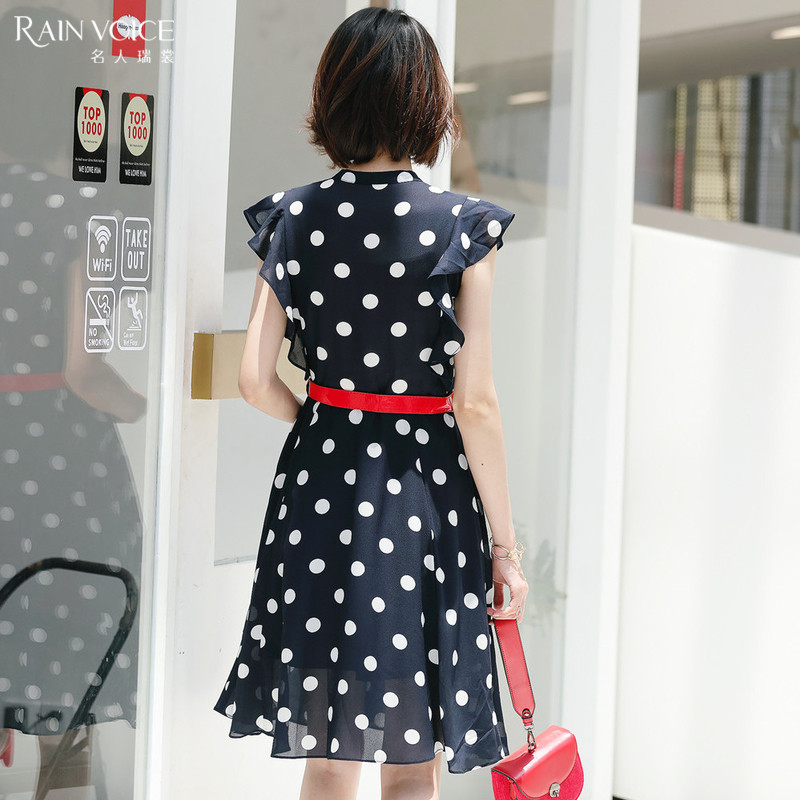 名人瑞裳雪纺女夏2018新款波点长裙 名人瑞裳连衣裙
