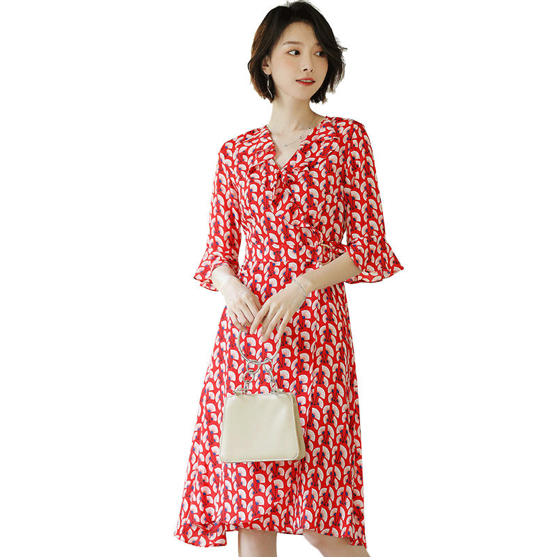 名人瑞裳小个子雪纺印花收腰裙子 名人瑞裳连衣裙