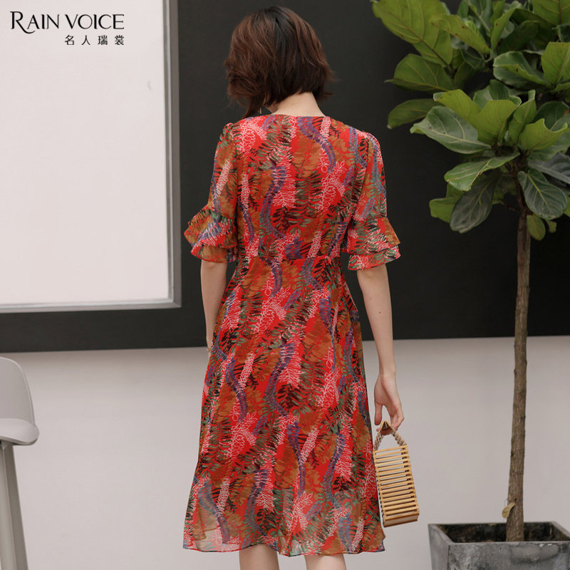 名人瑞裳女夏2018新款雪纺气质长裙 名人瑞裳连衣裙