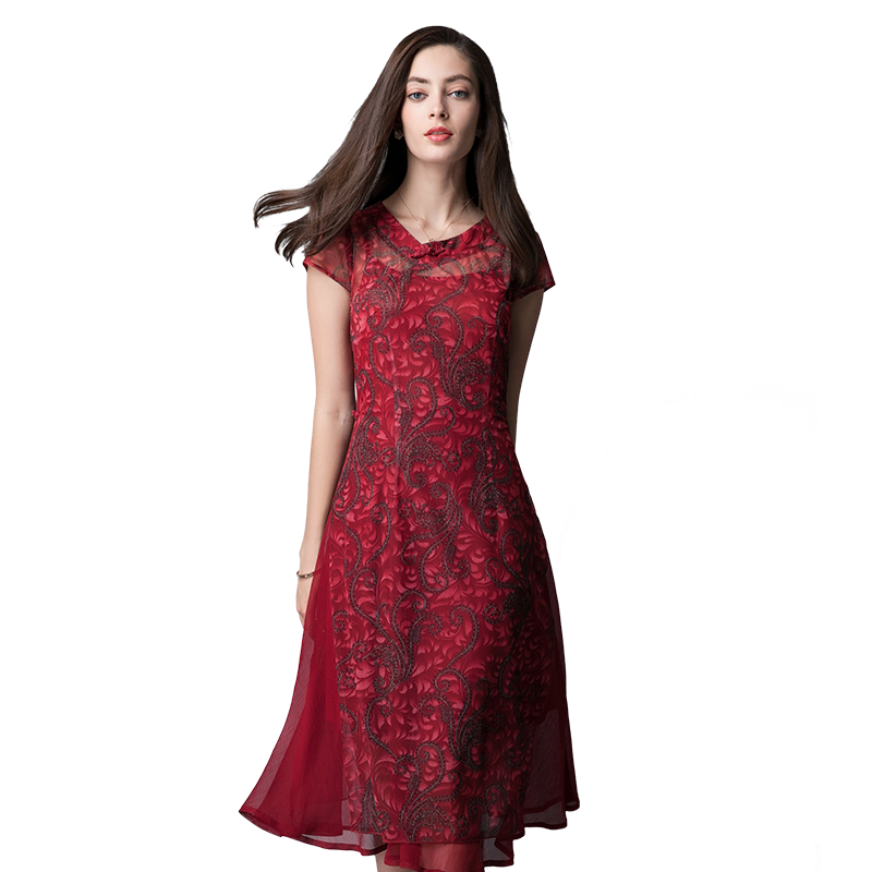 名人瑞裳夏装新款中式盘扣印花长裙 名人瑞裳连衣裙