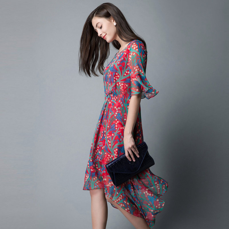 2017夏装新款名人瑞裳中长款圆领夏 名人瑞裳连衣裙
