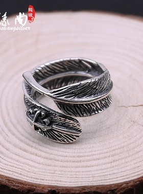 足银饰品复古羽毛戒指楚乔同款