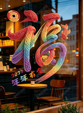 中式福字窗花玻璃门静电贴