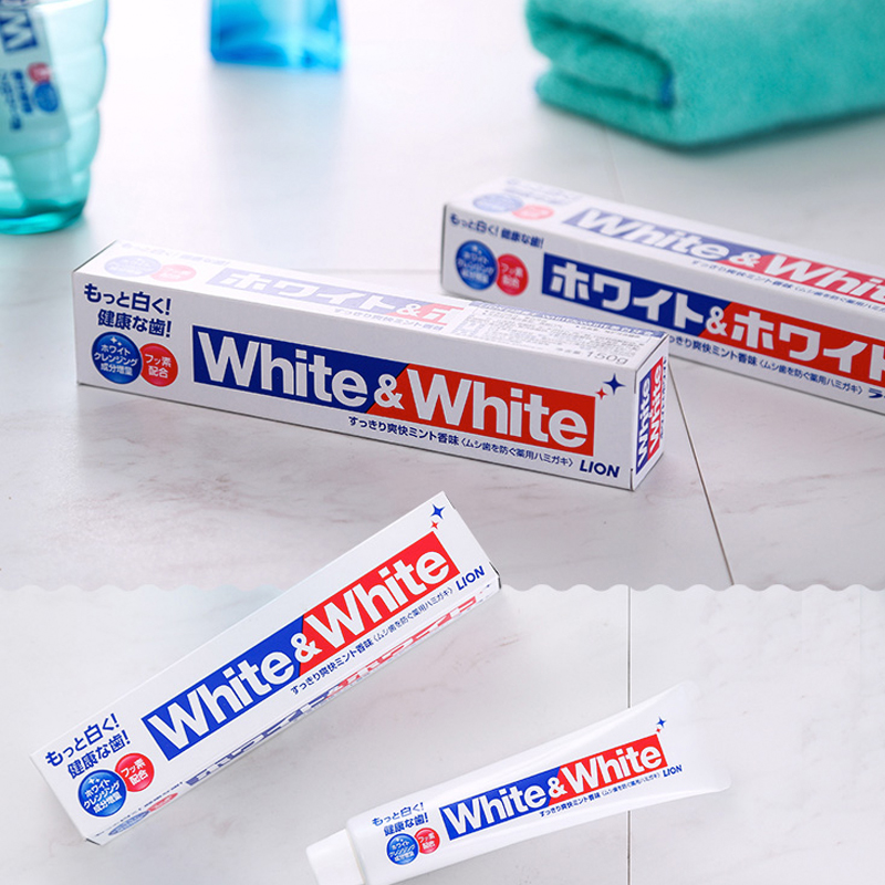 日本原装狮王大白牙膏WHITE酵素美白含氟去牙渍去口臭防蛀除垢-图2