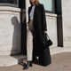 Retro Huben Wind Straight Tube Super long temperament over knee woolen coat winter windbreaker black suit collar jacket