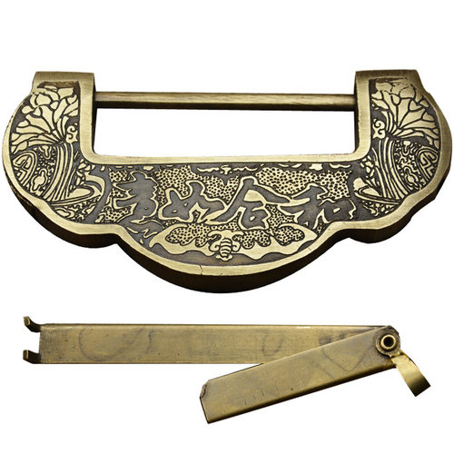 中式锁铸铜仿古锁老式锁元宝挂锁横开锁红木家具仿古铜锁 复古锁 - 图3