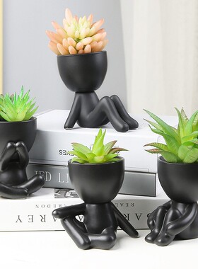 跨境现代家居陶瓷人物花盆 创意陶瓷绿植盆栽桌面橱窗工艺品摆件