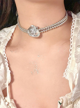 串珠圆珠链女性立体玫瑰串珠项链