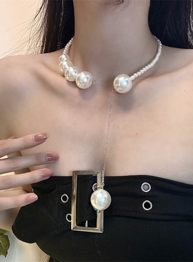 串珠圆珠链女性黑色串珠吊坠项链