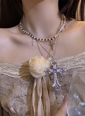 合金锁骨链女性珍珠多层镶钻项链