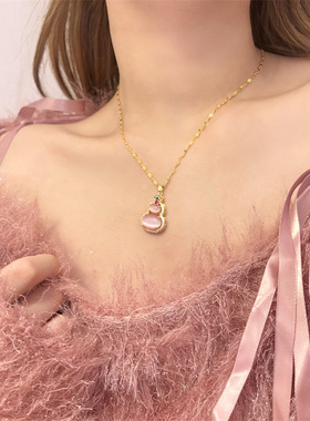 粉色葫芦吊坠项链女款2025新款轻奢小众清冷感锁骨链新中式风配饰
