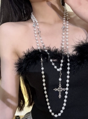 叠戴朋克珍珠几何轻奢小众长款百搭项链毛衣链
