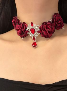 项饰气质百搭法式温柔白色蕾丝玫瑰项链choker颈链