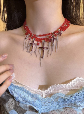 合金麻花链女性多层水晶流苏项链