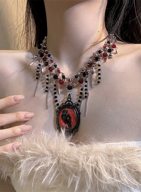 合金圆珠链女性椭圆形吊坠项链