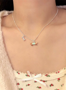 彩色滴釉腊肠狗吊坠项链女童趣可爱小众计感颈链2025年新款锁骨链