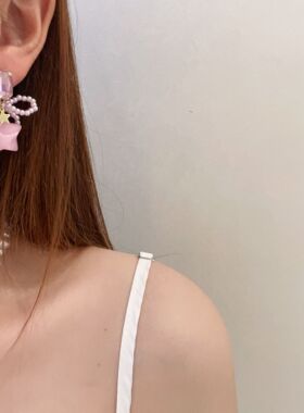 粉色甜美五角星蝴蝶结耳钉小众设计项链锁骨链适合秋天耳饰