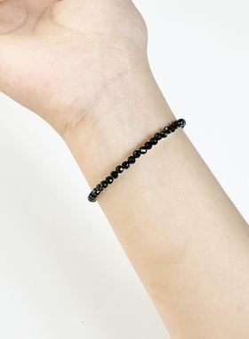 天然黑碧玺手串极细切面手链细小黑色素圈叠带水晶小众礼物男女