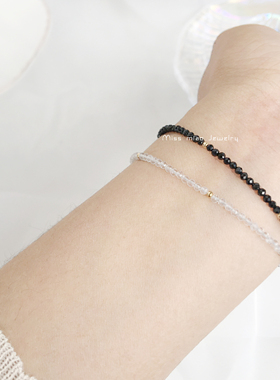 choker黑尖晶纤细包金超闪项链