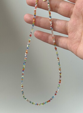 多巴胺彩色串珠碎石项链 多彩天然石水晶锁骨链高级感百搭颈链
