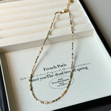 天然石锆石叠戴绿色串珠项链 秋冬高级感轻奢小众锁骨链颈链