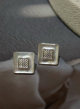 实体实拍｜高品质铜镀银天然贝母片厚实几何气质高级感耳钉耳环