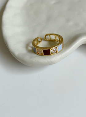 法式红色系滴釉戒指 铜镀金ins风开口可调节小众设计高级感食指戒