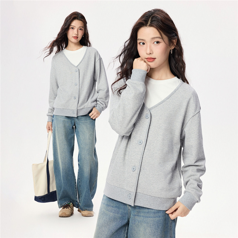 佐丹奴休闲外套女2026年春新款外搭叠穿纯色V领卫衣开衫05375862,淘宝优惠券,粉丝福利购,淘宝优惠卷