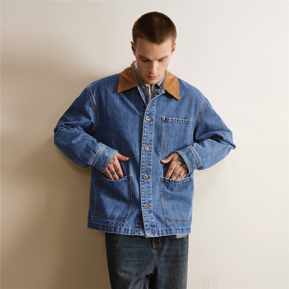 佐丹奴设计师款拼接灯芯绒翻领多口袋宽松水洗牛仔外套男18075813,淘宝优惠券,粉丝福利购,淘宝优惠卷