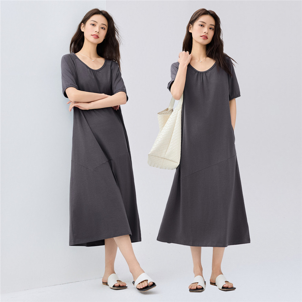 佐丹奴裙子女夏季黑科技凉感收褶慵懒圆领插肩短袖连衣裙05465464,淘宝优惠券,粉丝福利购,淘宝优惠卷