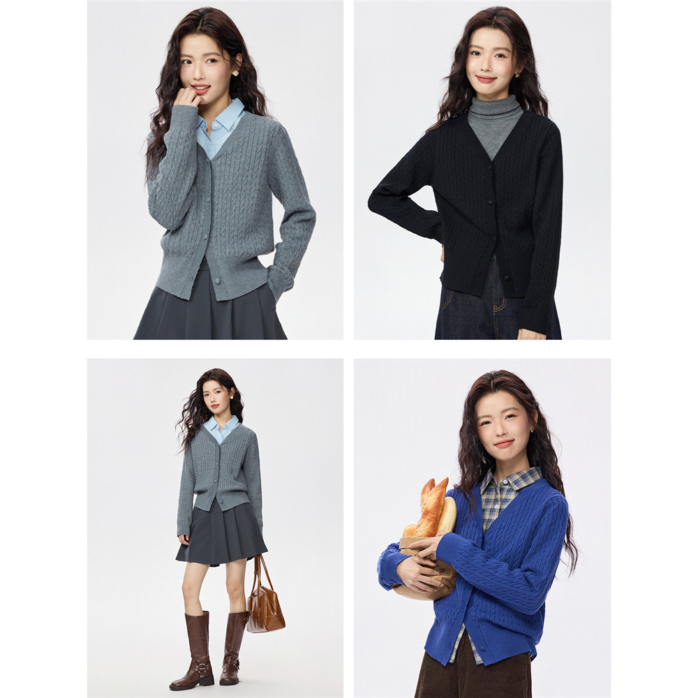 佐丹奴miu系针织衫女春季新款绞花纹毛衣女士V领针织开衫05355703,淘宝优惠券,粉丝福利购,淘宝优惠卷