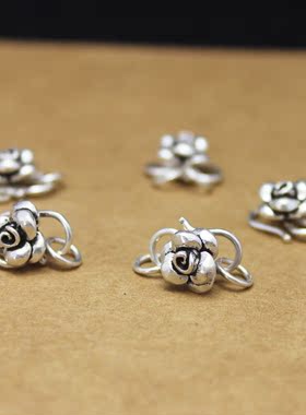 S925纯银饰品配件泰银立体玫瑰花扣S扣S勾DIY手工项链吊坠搭扣子