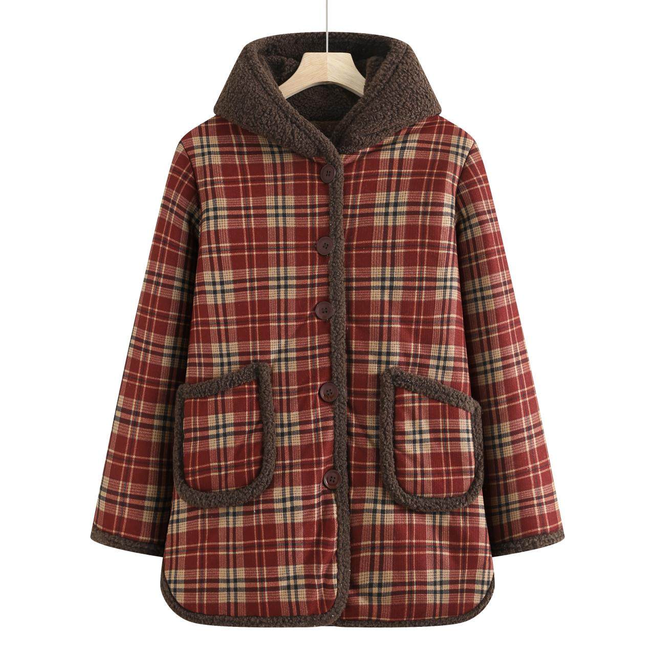 妈妈装棉衣女冬保暖加绒加厚中款洋气中老年宽松格子连秋冬帽棉袄,淘宝优惠券,粉丝福利购,淘宝优惠卷