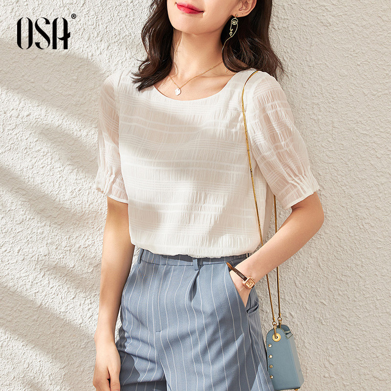 白色夏季2020年新款遮肚子雪纺衫 osa品牌服饰蕾丝衫/雪纺衫