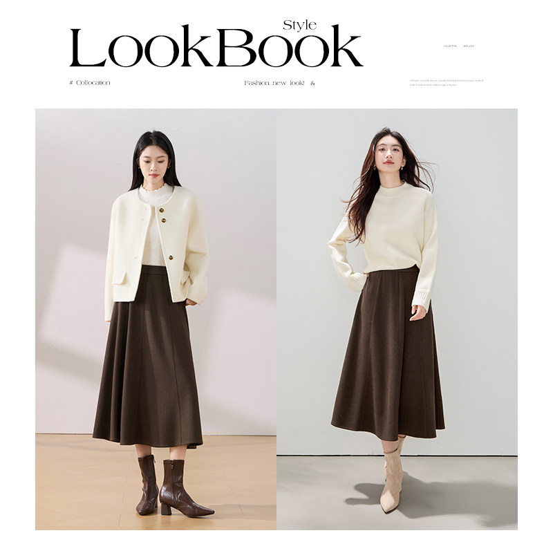 OSA欧莎高腰毛呢半身裙女秋冬2025新款复古A字裙显瘦中长款鱼尾裙,淘宝优惠券,粉丝福利购,淘宝优惠卷
