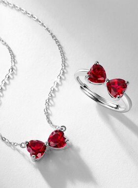 2024新款欧美时尚简约培育红宝结项链轻奢风S925银项链锁生日礼物