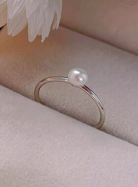 925纯银珍珠戒指女小众设计开口时尚个性高级感素圈ins食指戒戒子
