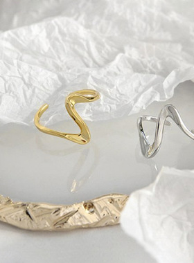 韩版光面曲线波浪纹戒指女2024年新款潮小众设计感个性百搭指环戒