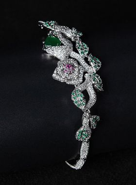 欧美时尚璀璨宝石花朵手链高级感配饰多切面锆石玫瑰花闪钻手链女