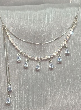 日韩新款高级时尚锆石水滴长款毛衣链女士轻奢气质清冷感颈链颈饰