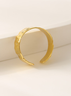 s925纯银褶皱纹理戒指女独特设计开口大小可调节指环轻奢简约戒指