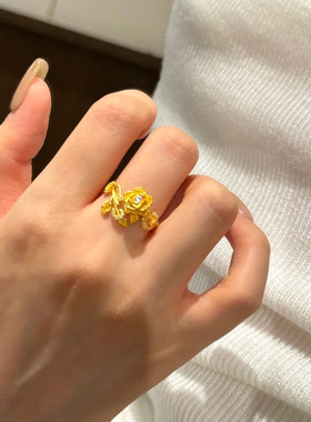 法式复古指尖缠绕玫瑰花戒指时尚轻奢镶钻小香风精致百搭花朵指环