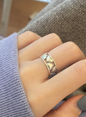 复古爱心错位开口戒指女2024年新款潮小众设计时尚个性精致高级感