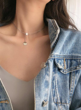 韩国时尚风圆牌短款ins锁骨链