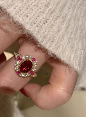 轻奢气质鸽子蛋玫红宝石戒指高级感红刚玉绝地武士吊坠项链套装女