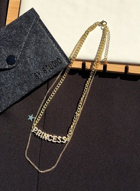 双层金属字母星星叠戴锁骨链女百搭轻奢设计感项链配卫衣毛衣饰品