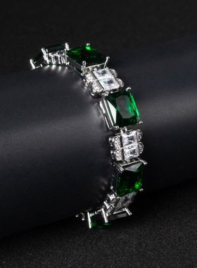 wish简约彩宝锆石小方块白色锆石手链个性百搭高级感重工手链