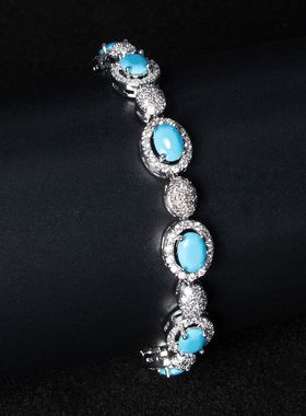 跨境复古宫廷彩宝松石水滴手链手饰 Vintage蓝松石蛋形锆石手链女