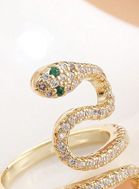 美式嘻哈个性满钻戒指小众灵蛇铜镶锆石缠绕指环百搭网红ins戒指